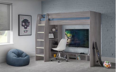 Nebula Gaming Bed With Desk Grey Oak